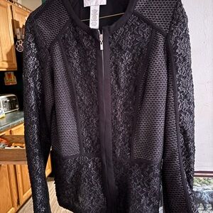 Black Lace-Trim Zip Front Jacket - Women